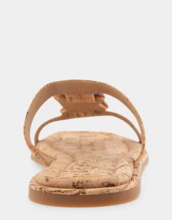 Comfortable Women's Ornamented T-strap Slide Sandal in Cork Cork