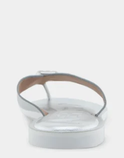 Comfortable Women's Ornamented Thong Sandal in Silver Faux Leather