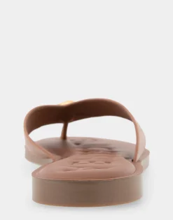 Comfortable Women's Ornamented Thong Sandal in Tan Faux Leather