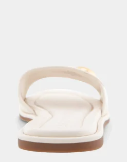 Comfortable Women's Ornamented Single Band Slide Sandal in Eggnog Leather