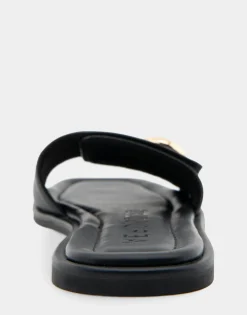 Comfortable Women's Ornamented Single Band Slide Sandal in Black Leather