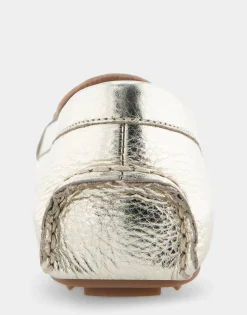 Comfortable Women's Ornamented Driver in Soft Gold Leather