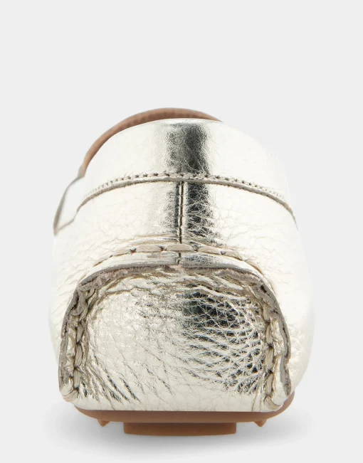 Comfortable Women's Ornamented Driver in Soft Gold Leather