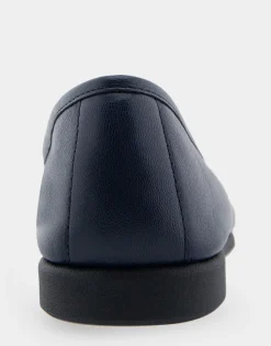 Comfortable Women's Ornamented Flat in Navy Genuine Leather