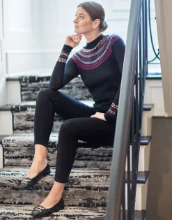 Comfortable Women's Ornamented Flat in Black Leather