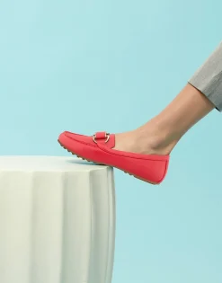 Comfortable Women's Ornamented Loafer in Racing Red Faux Leather