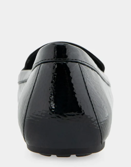 Comfortable Women's Ornamented Loafer in Black Crinkled Patent Faux Leather Patent Faux Leather