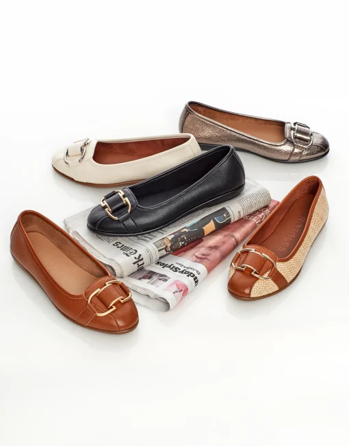 Comfortable Women's Ornamented Flat in Tan Faux Leather