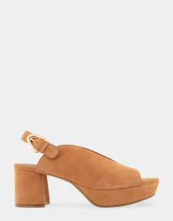 Comfortable Women's Peep Toe Platform Sandal in Tan Suede