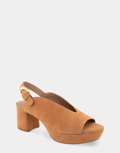 Comfortable Women's Peep Toe Platform Sandal in Tan Suede