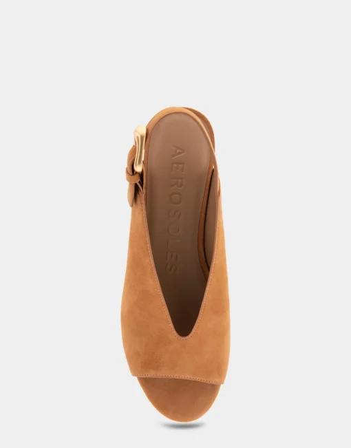 Comfortable Women's Peep Toe Platform Sandal in Tan Suede