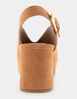 Comfortable Women's Peep Toe Platform Sandal in Tan Suede