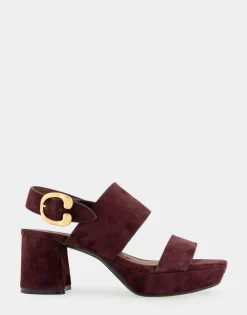 Comfortable Women's Platform Sandal in Deep Aubergine Suede Suede