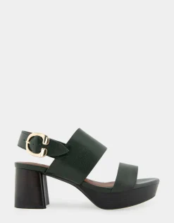 Comfortable Women's Platform Sandal in Fir Green Leather Leather
