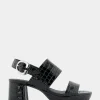 Comfortable Women's Platform Sandal in Black Jelly Croco Black Croco Faux Leather