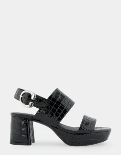 Comfortable Women's Platform Sandal in Black Jelly Croco Black Croco Faux Leather
