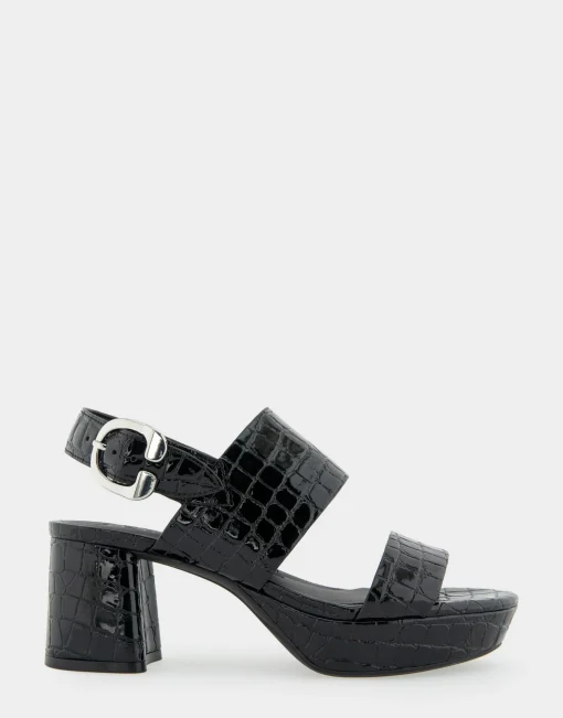 Comfortable Women's Platform Sandal in Black Jelly Croco Black Croco Faux Leather