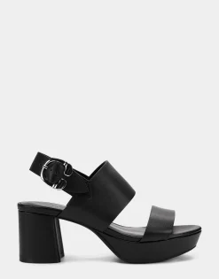 Comfortable Women's Platform Sandal in Black Leather