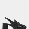 Comfortable Women's Platform Slingback in Black Raffia Fabric