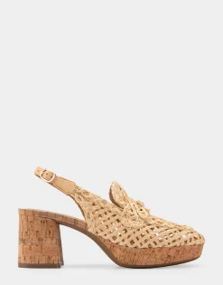 Comfortable Women's Platform Slingback in Natural Raffia Fabric
