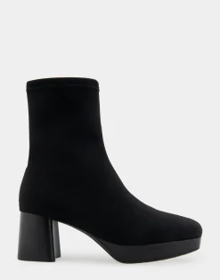Comfortable Women's Platform Boot in Black Stretch Gabardine Fabric Fabric