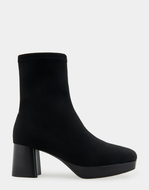 Comfortable Women's Platform Boot in Black Stretch Gabardine Fabric Fabric
