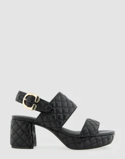 Comfortable Women's Platform Sandal in Black Quilted Leather Leather