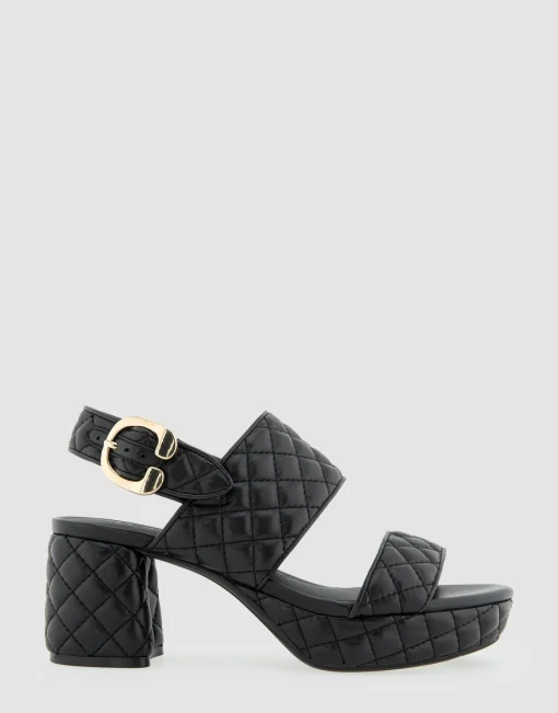 Comfortable Women's Platform Sandal in Black Quilted Leather Leather