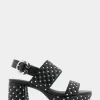 Comfortable Women's Platform Sandal in Black Quilted Faux Leather With Crystals