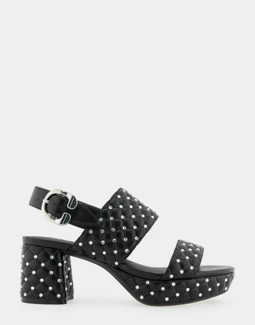 Comfortable Women's Platform Sandal in Black Quilted Faux Leather With Crystals