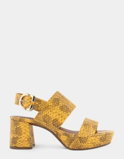 Comfortable Women's Platform Sandal in Marigold Snake Print Leather Leather