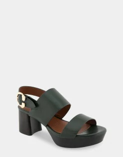 Comfortable Women's Platform Sandal in Fir Green Leather Leather