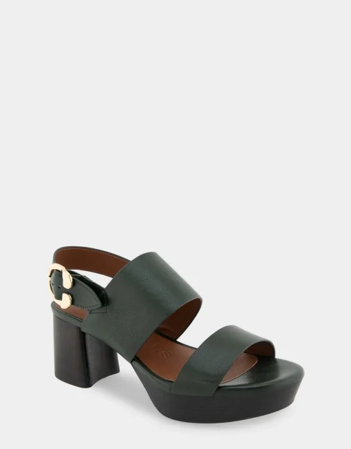 Comfortable Women's Platform Sandal in Fir Green Leather Leather