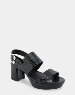 Comfortable Women's Platform Sandal in Black Jelly Croco Black Croco Faux Leather
