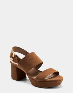 Comfortable Women's Platform Sandal in Cognac Suede