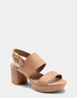 Comfortable Women's Platform Sandal in Nude Leather