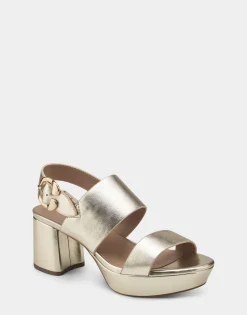 Comfortable Women's Platform Sandal in Gold Metallic Leather