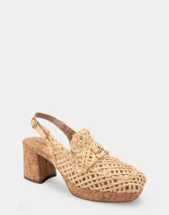 Comfortable Women's Platform Slingback in Natural Raffia Fabric