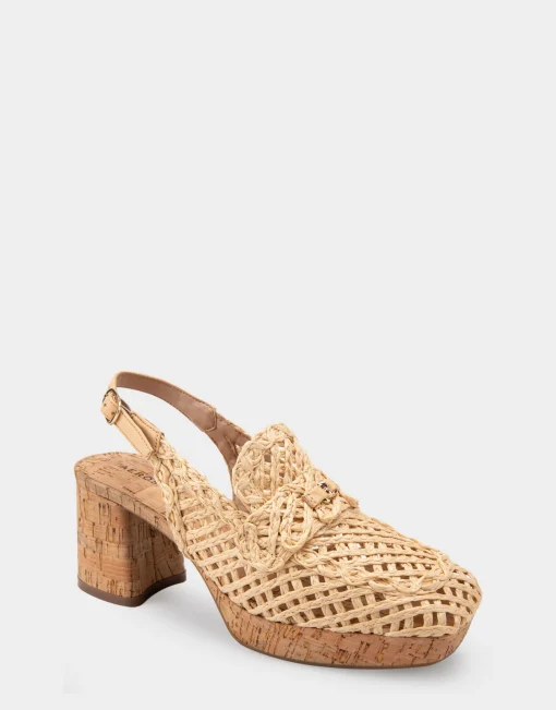 Comfortable Women's Platform Slingback in Natural Raffia Fabric