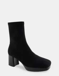 Comfortable Women's Platform Boot in Black Stretch Gabardine Fabric Fabric