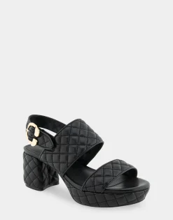 Comfortable Women's Platform Sandal in Black Quilted Leather Leather