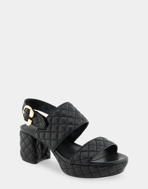 Comfortable Women's Platform Sandal in Black Quilted Leather Leather