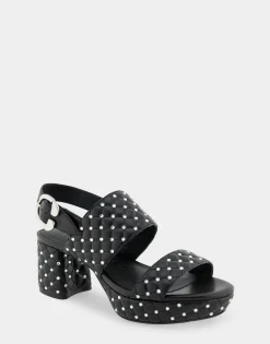 Comfortable Women's Platform Sandal in Black Quilted Faux Leather With Crystals