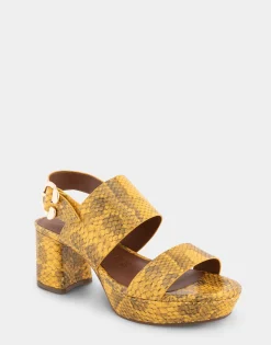 Comfortable Women's Platform Sandal in Marigold Snake Print Leather Leather