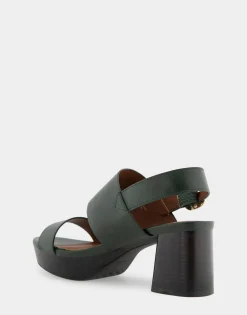 Comfortable Women's Platform Sandal in Fir Green Leather Leather