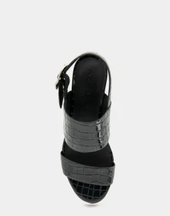 Comfortable Women's Platform Sandal in Black Jelly Croco Black Croco Faux Leather