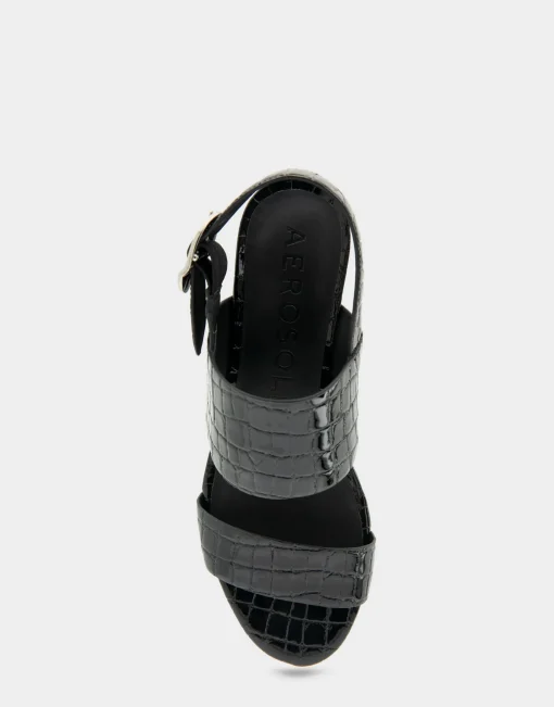 Comfortable Women's Platform Sandal in Black Jelly Croco Black Croco Faux Leather