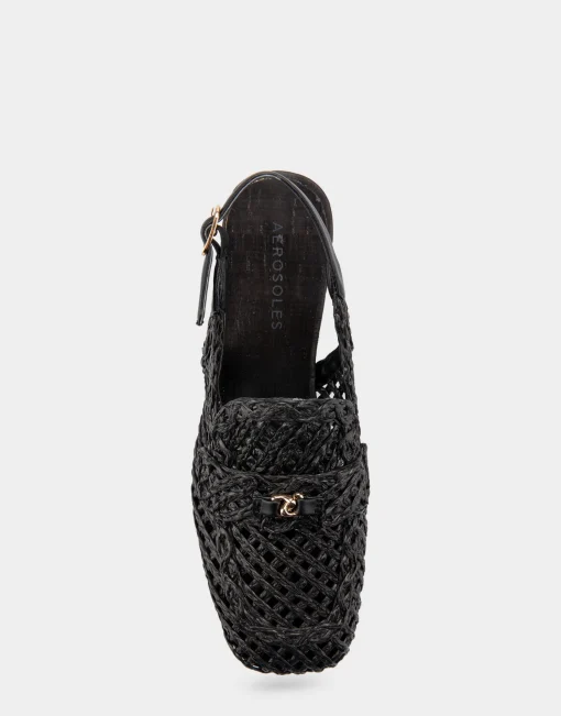 Comfortable Women's Platform Slingback in Black Raffia Fabric