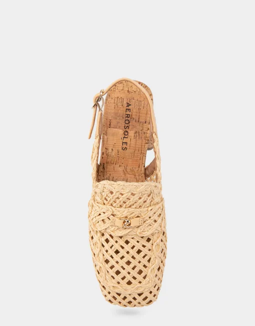 Comfortable Women's Platform Slingback in Natural Raffia Fabric