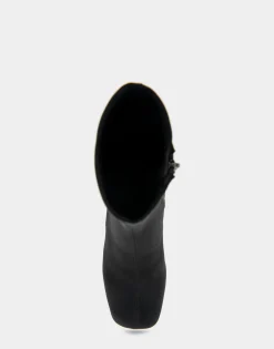 Comfortable Women's Platform Boot in Black Stretch Gabardine Fabric Fabric